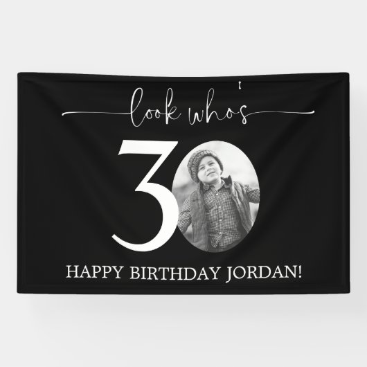 ブラック30歳の誕生日ウェルカムサイン | 誰が30歳になったのかな 横断幕 (横)