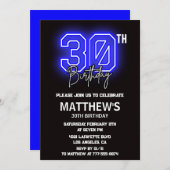 ブラック30歳の誕生日招待状メンズスポーツネオン 招待状 (正面/裏面)