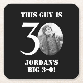 ブラック30thバースデーコースター男性へ スクエアペーパーコースター
