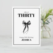 ブラック30thミニマリストエレガントボウハッピーバースデー カード (スタンド正面)