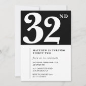 ブラック32歳の誕生日の招待シエレガントックシンプル 招待状 (正面)