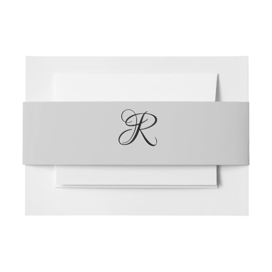 ブラック3Dカリグラフィーイニシャル | パステルグレー 招待状ベリーバンド (正面例)