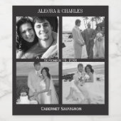 ブラック4フォトコラージュ結婚のワインラベル ワインラベル (シングルラベル)