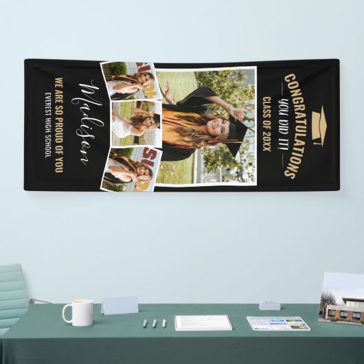 ブラック4モダンフスタイリッシュォトコラージュの卒業式 横断幕 (トレードショー)