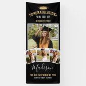 ブラック4モダンフスタイリッシュォトコラージュの卒業式 横断幕 (縦)