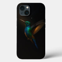 ブラック4ラグジュアリーiPhoneケース、青と金のハチドリ iPhone 13ケース