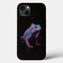 ブラック4ラグジュアリーiPhone 13ケース、ピンクのトロピカルイグアナ iPhone 13ケース