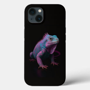 ブラック4ラグジュアリーiPhone 13ケース、ピンクのトロピカルイグアナ iPhone 13ケース