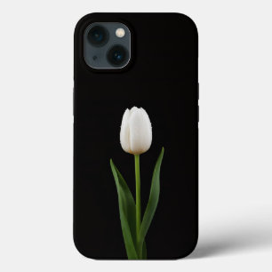 ブラック4ラグジュアリーiPhone 13、パールホワイトチューリップ iPhone 13ケース
