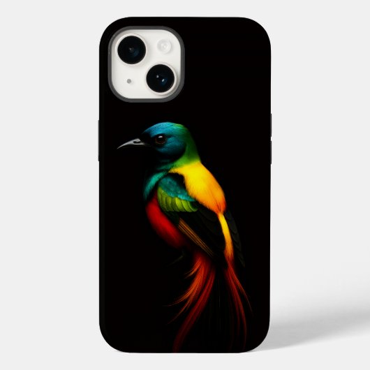 ブラック4ラグジュアリーiPhone 14ケースメイト、レインボーバード Case-Mate iPhoneケース (裏面)