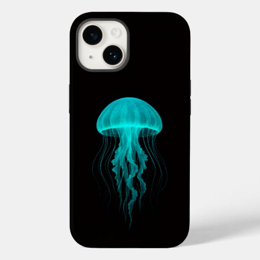 ブラック4ラグジュアリーiPhone 14 Mate、ネオンクラゲ Case-Mate iPhoneケース (裏面)