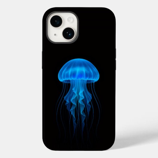 ブラック4ラグジュアリーiPhone 14 Mate、ネオンブルークラゲ Case-Mate iPhoneケース (裏面)
