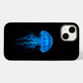 ブラック4ラグジュアリーiPhone 14 Mate、ネオンブルークラゲ Case-Mate iPhoneケース (裏面 (横))