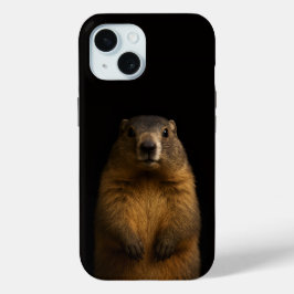 ブラック4ラグジュアリーiPhone 15ケース、ふわふわのマーモット iPhone 15ケース