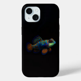 ブラック4ラグジュアリーiPhone 15ケース、マンダリンフィッシュ iPhone 15ケース
