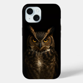 ブラック4ラグジュアリーiPhone 15 、ゴールデンアンバーアイフクロウ iPhone 15ケース