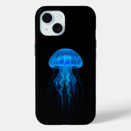 ブラック4ラグジュアリーiPhone 15 Mate、ネオンブルークラゲ iPhone 15ケース