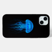 ブラック4ラグジュアリーiPhone 15 Plus、ネオンブルークラゲ Case-Mate iPhoneケース (裏面 (横))