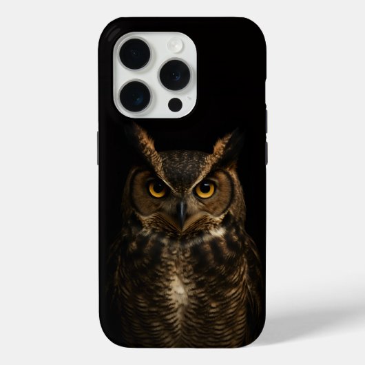 ブラック4ラグジュアリーiPhone 15 Pro、ゴールデンアンバーアイのフクロウ Case-Mate iPhoneケース (裏面)