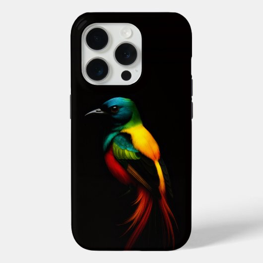 ブラック4ラグジュアリーiPhone 15 Pro Case-Mate、レインボーバード Case-Mate iPhoneケース (裏面)