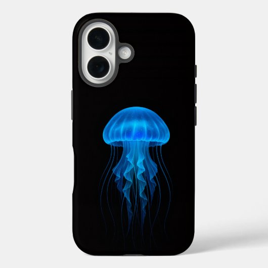 ブラック4ラグジュアリーiPhone 16ケースメイト、青いクラゲ Case-Mate iPhoneケース (裏面)
