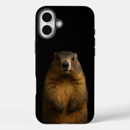 ブラック4ラグジュアリーiPhone 16 Plus、ふわふわのマーモット iPhone 16 Plusケース