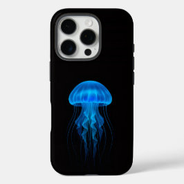 ブラック4ラグジュアリーiPhone 16 Pro、ネオンブルーのクラゲ iPhone 16 Proケース