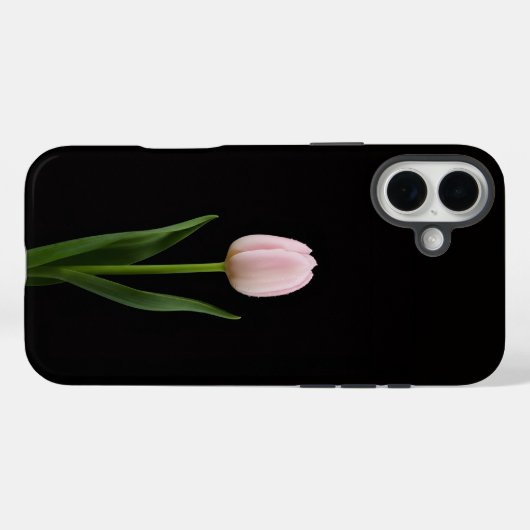 ブラック4ルクアイフォン16プラス、ピンクのチューリップ Case-Mate iPhoneケース (裏面 (横))