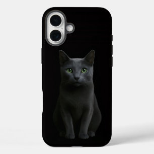 ブラック4ルクアイフォン16プラス ロシアンブルー猫 iPhone 16 PLUSケース