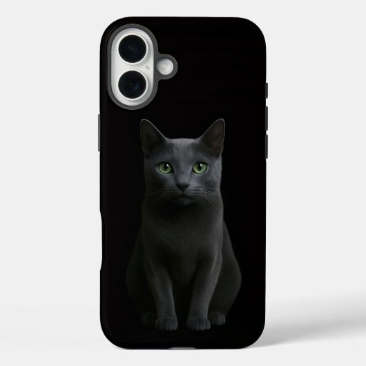 ブラック4ルクアイフォン16プラス ロシアンブルー猫 Case-Mate iPhoneケース (裏面)