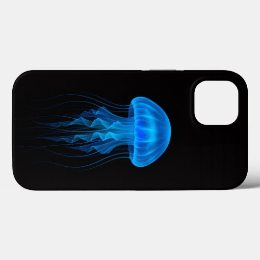 ブラック4ルクシィiPhone 13ケース、ネオンブルークラゲ Case-Mate iPhoneケース (裏面 (横))