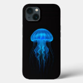 ブラック4ルクシィiPhone 13ケース、ネオンブルークラゲ Case-Mate iPhoneケース (裏面)