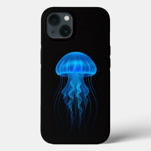 ブラック4ルクシィiPhone 13ケース、ネオンブルークラゲ Case-Mate iPhoneケース (裏面)