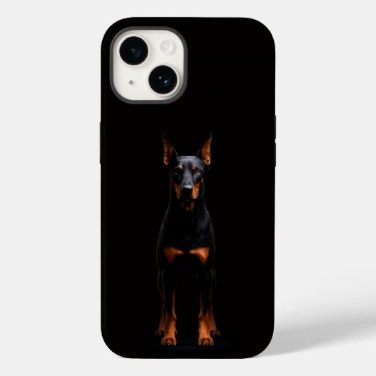 ブラック4ルクシィiPhone 14 Mate、ガーディアンドーベルマン Case-Mate iPhoneケース (裏面)