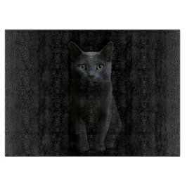 ブラック4ルクスガラスボードロシアンブルー猫 カッティングボード