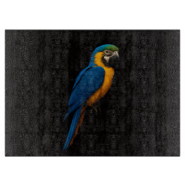 ブラック4ルクスガラスボード　青と黄色のコンゴウインコ カッティングボード