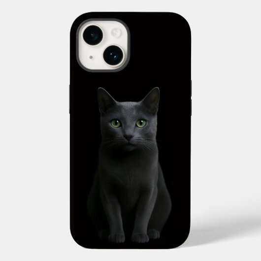 ブラック4ルクスiPhone 14ケースメイト、ロシアンブルーの猫 Case-Mate iPhoneケース (裏面)