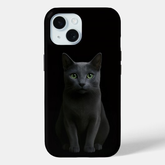 ブラック4ルクスiPhone 15ケースメイト、ロシアンブルーキャット Case-Mate iPhoneケース (裏面)