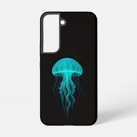 ブラック4ルクセGalaxy S22ケース、ネオン緑のクラゲ Samsung Galaxyケース (裏面)