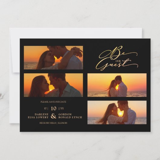 ブラック4写真コラージュBe Ourゲスト引用文結婚ズ セーブザデート (正面)