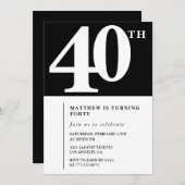 ブラック40th誕生日の招待シエレガントックシンプル 招待状 (正面/裏面)