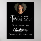 ブラック40th誕生日パーティー写真ハートへようこそ ポスター (正面)