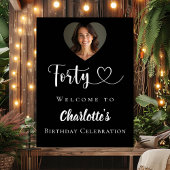 ブラック40th誕生日パーティー写真ハートへようこそ ポスター
