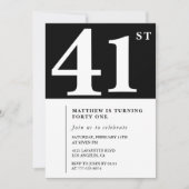 ブラック41th誕生日の招待シエレガントックシンプル 招待状 (正面)