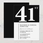 ブラック41th誕生日の招待シエレガントックシンプル 招待状 (正面/裏面)