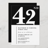 ブラック42歳の誕生日の招待シエレガントックシンプル 招待状 (正面/裏面)