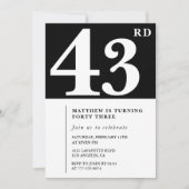 ブラック43歳の誕生日の招待シエレガントックシンプル 招待状 (正面)