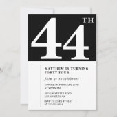 ブラック44th誕生日の招待シエレガントックシンプル 招待状 (正面)