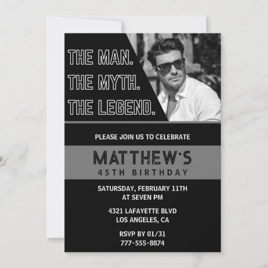 ブラック45歳の誕生日招待状ザマンザレジェンド 招待状 (正面)