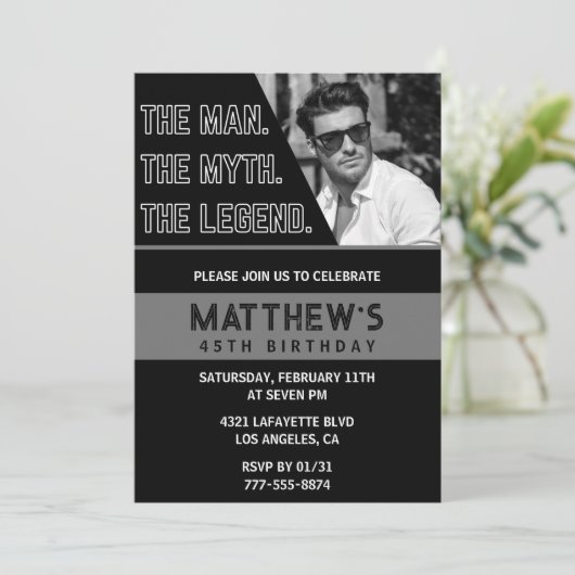 ブラック45歳の誕生日招待状ザマンザレジェンド 招待状 (スタンド正面)